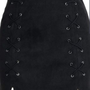 Black Cross Leather Accent Skirt Mini